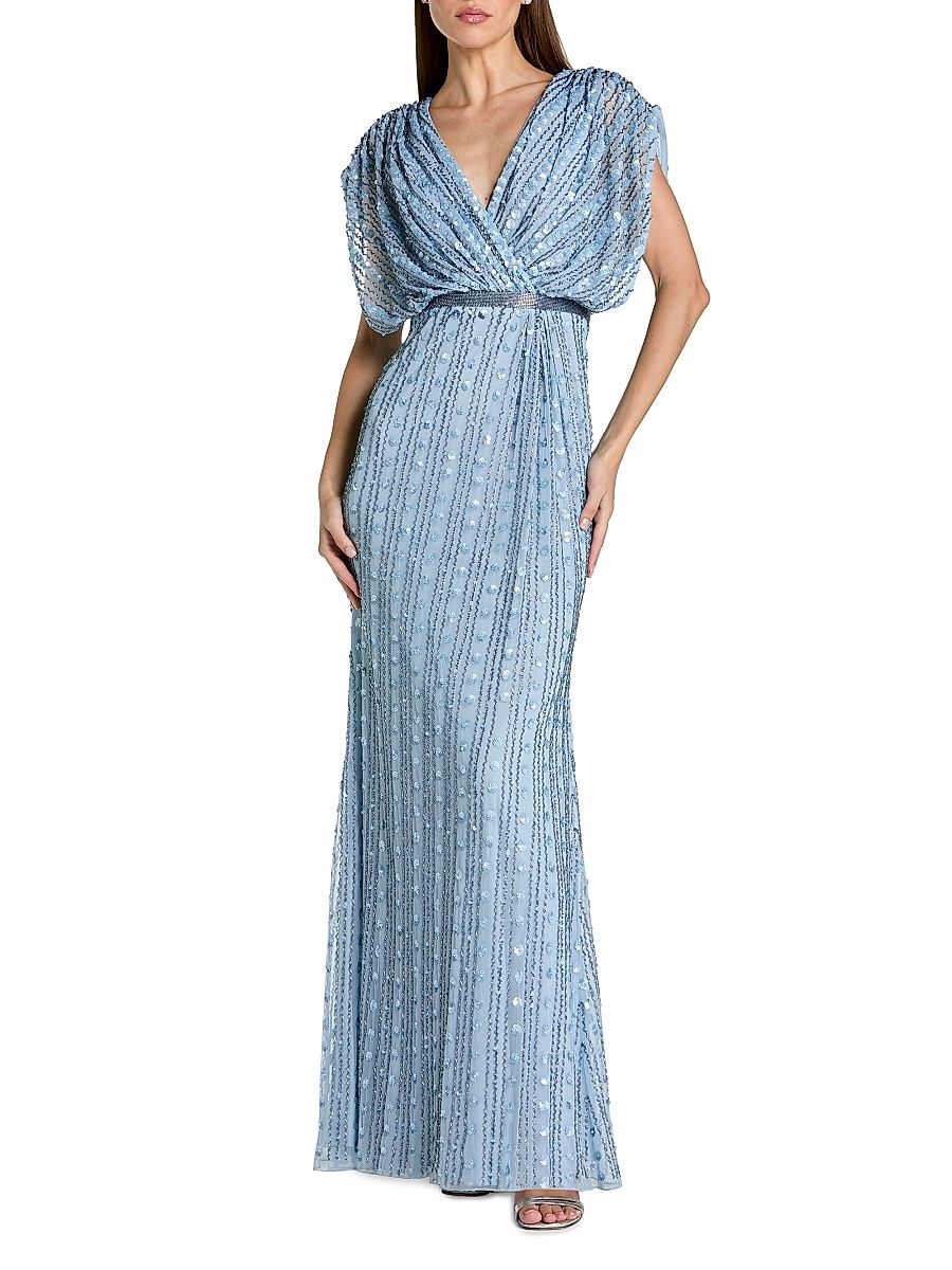 Women's Beaded Mesh Column Gown - Periwinkle - Size 20