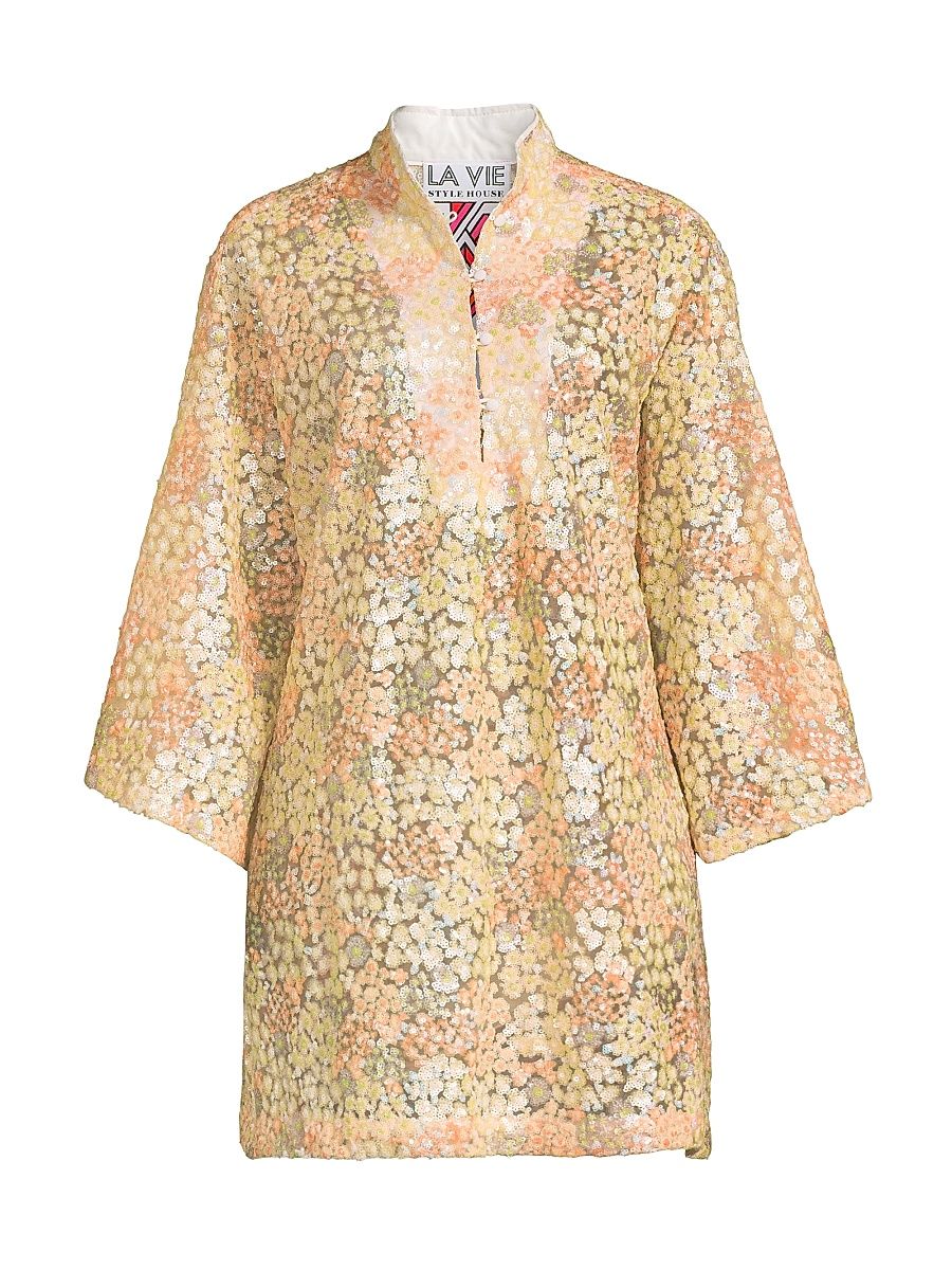 Women's Cluster Sequin Mini Caftan - Peach Green
