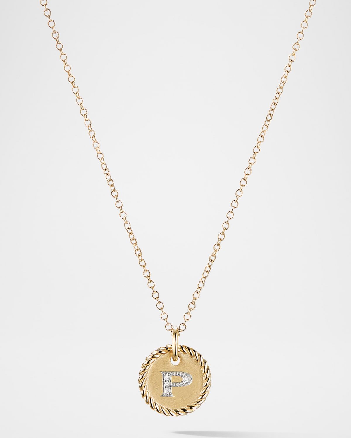 Cable Collectibles Initial Pendant Necklace with Diamonds in 18K Gold, 10mm, 16-18"L