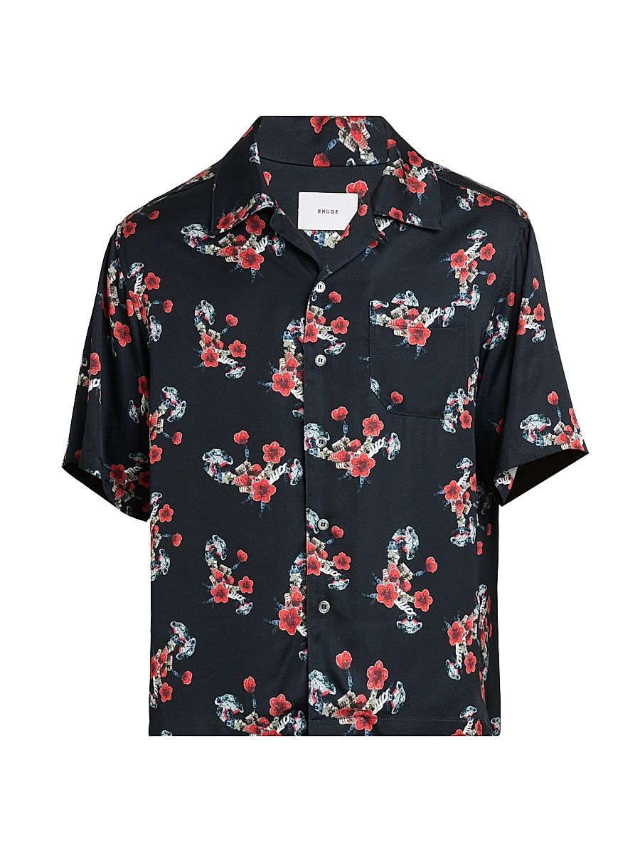 Men's Turbo Floral Camp Shirt - Black Red Multi - Size XL