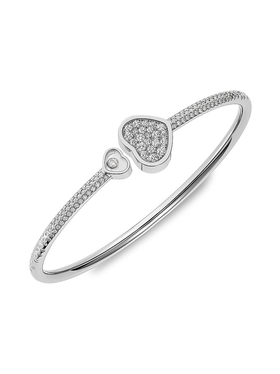 Women's Happy Hearts 18K White Gold & Diamond Bangle - Size Medium