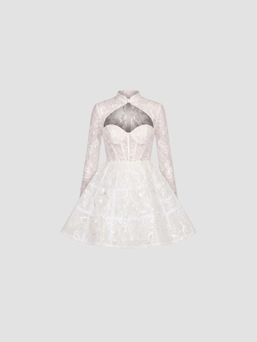 Mac Duggal Women's Embellished Floral Lace Mini Dress - Ivory - Size 10