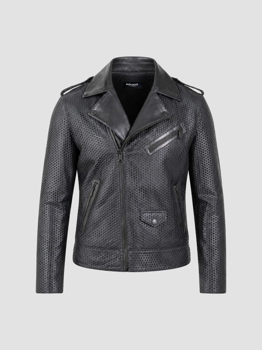 Maceoo Men's Leather Jacket - Blue - Size XL