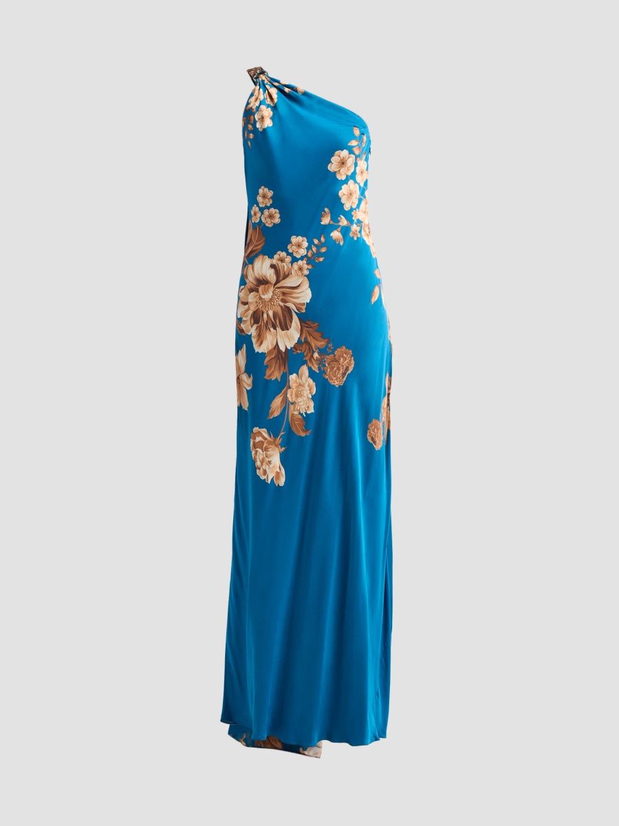 Hemant & Nandita Women's Floral One-Shoulder Maxi Dress - Teal - Size XL