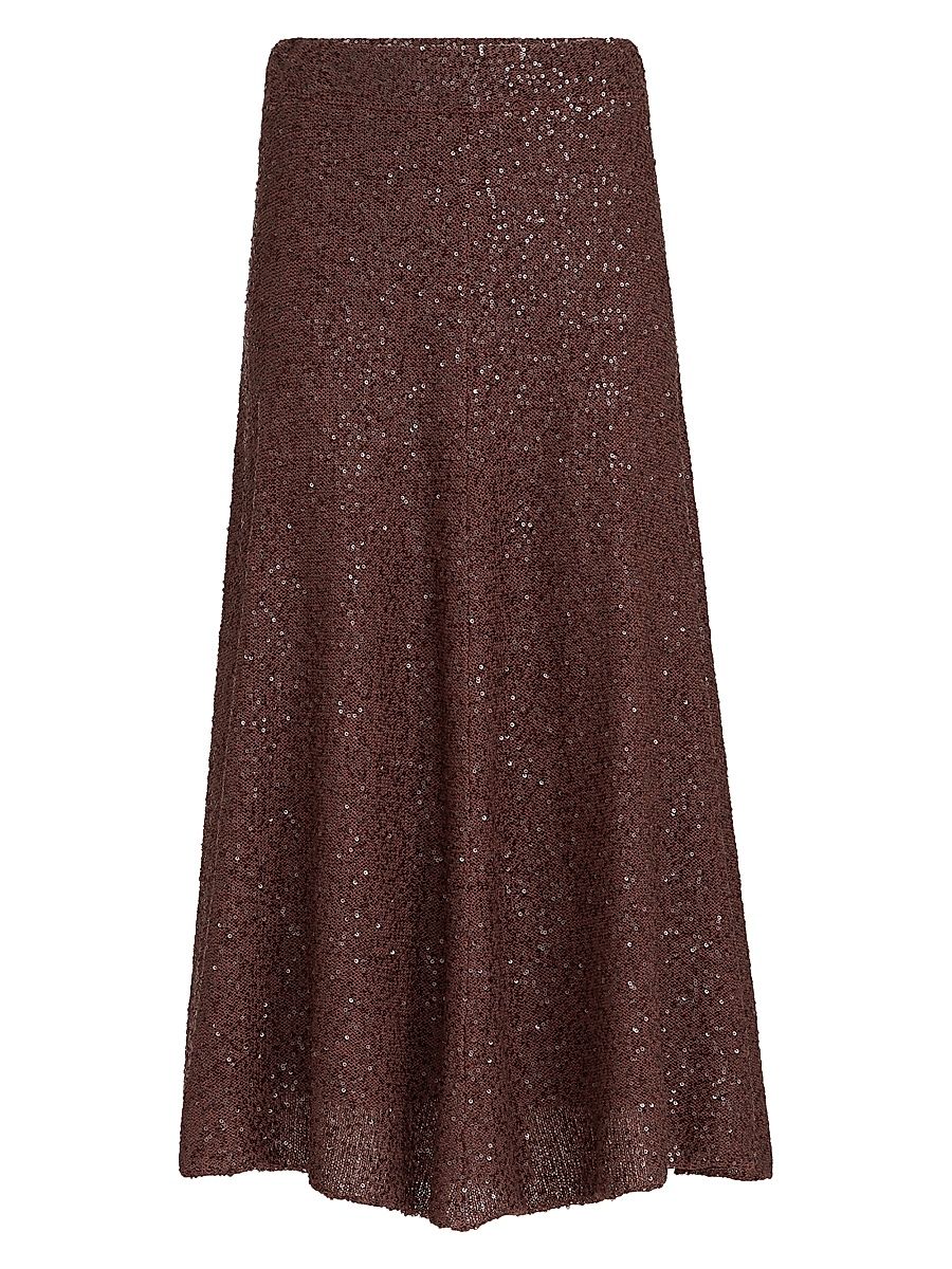 Women's Linen Cashmere and Silk Dazzling Texture Knit Skirt - Bordeaux - Size XL