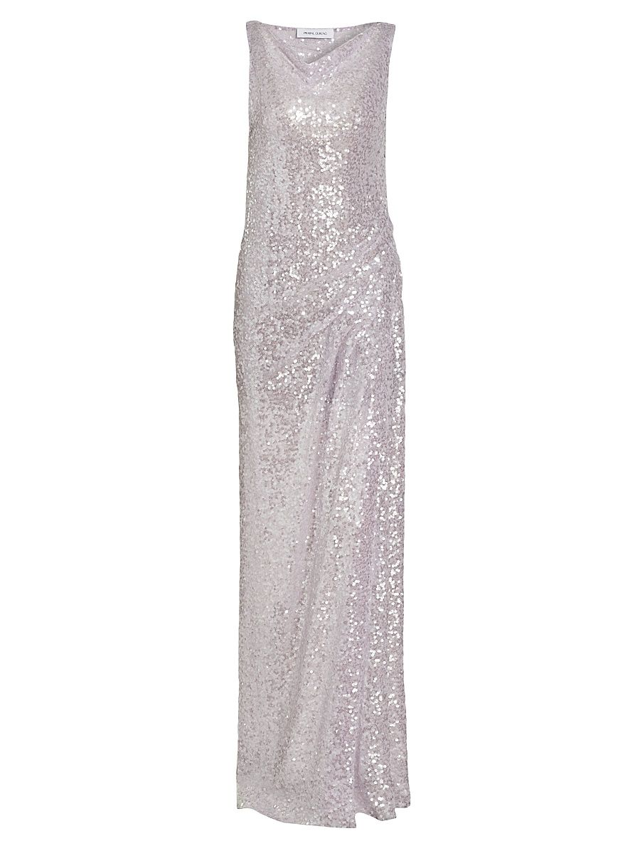 Women's Sequined Side Drape Gown - Lilac - Size 12