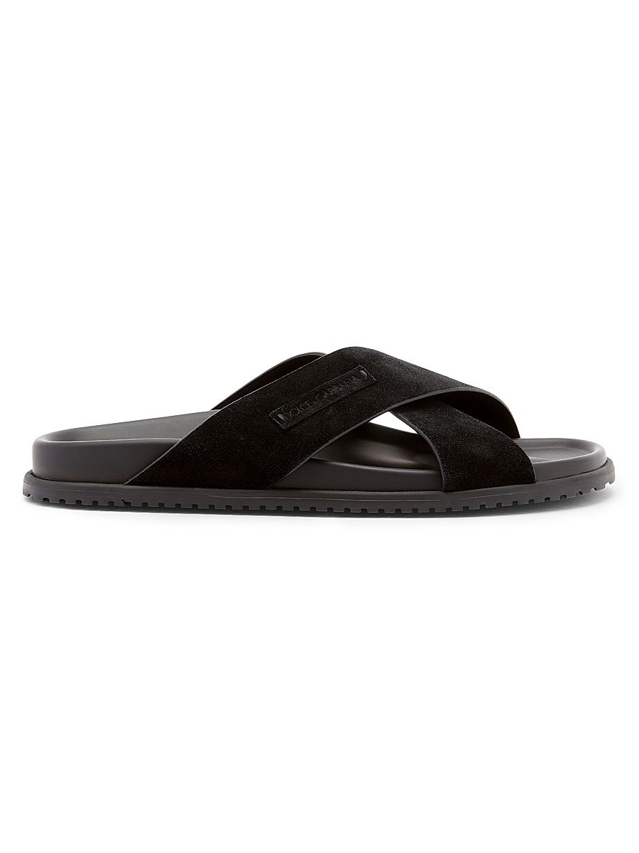 Men's Suede Crisscross Sandals - Black - Size 13