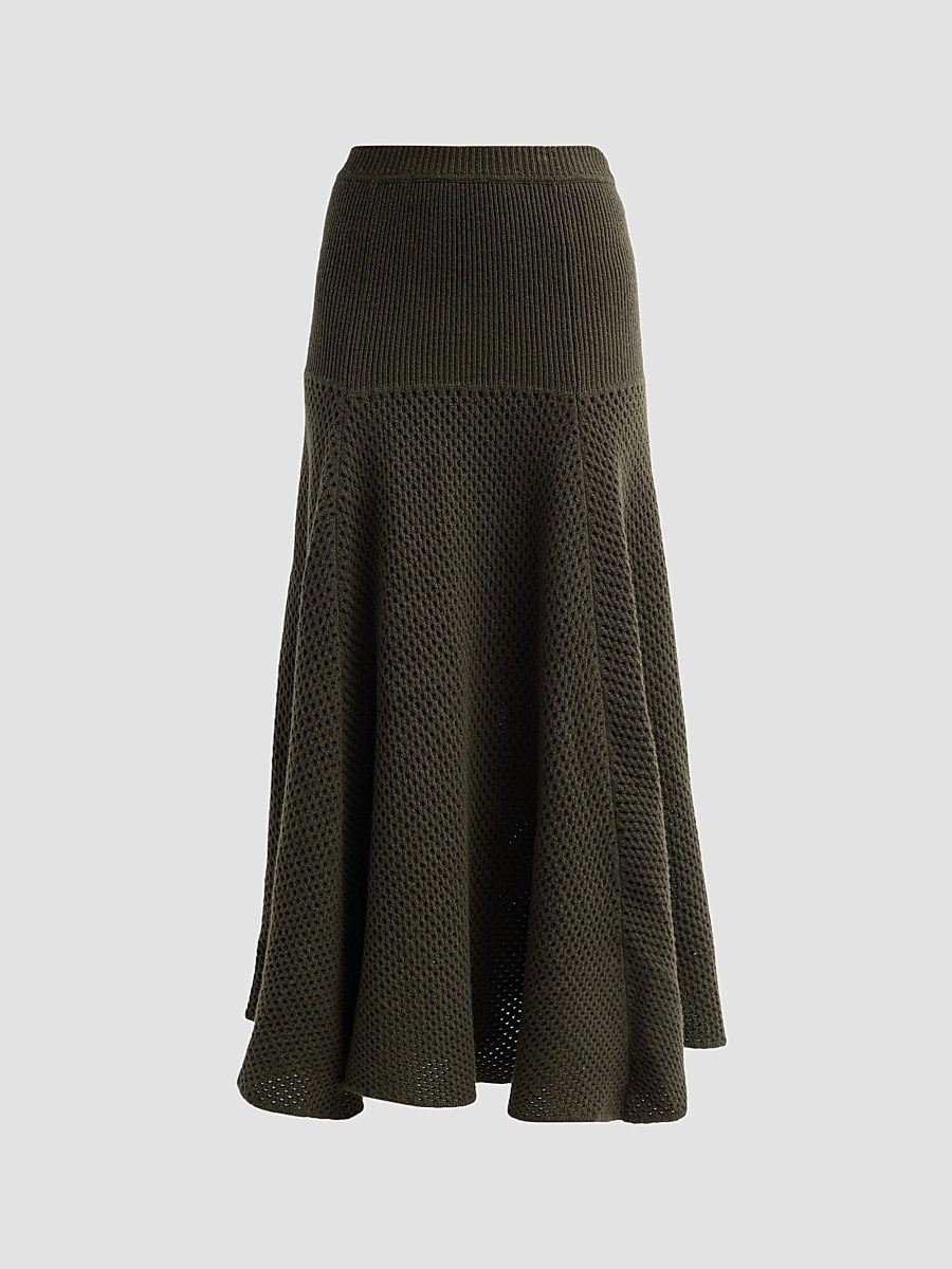 Women's Lucia Waffle-Knit Merino Wool Maxi Skirt - Militaire - Size Medium