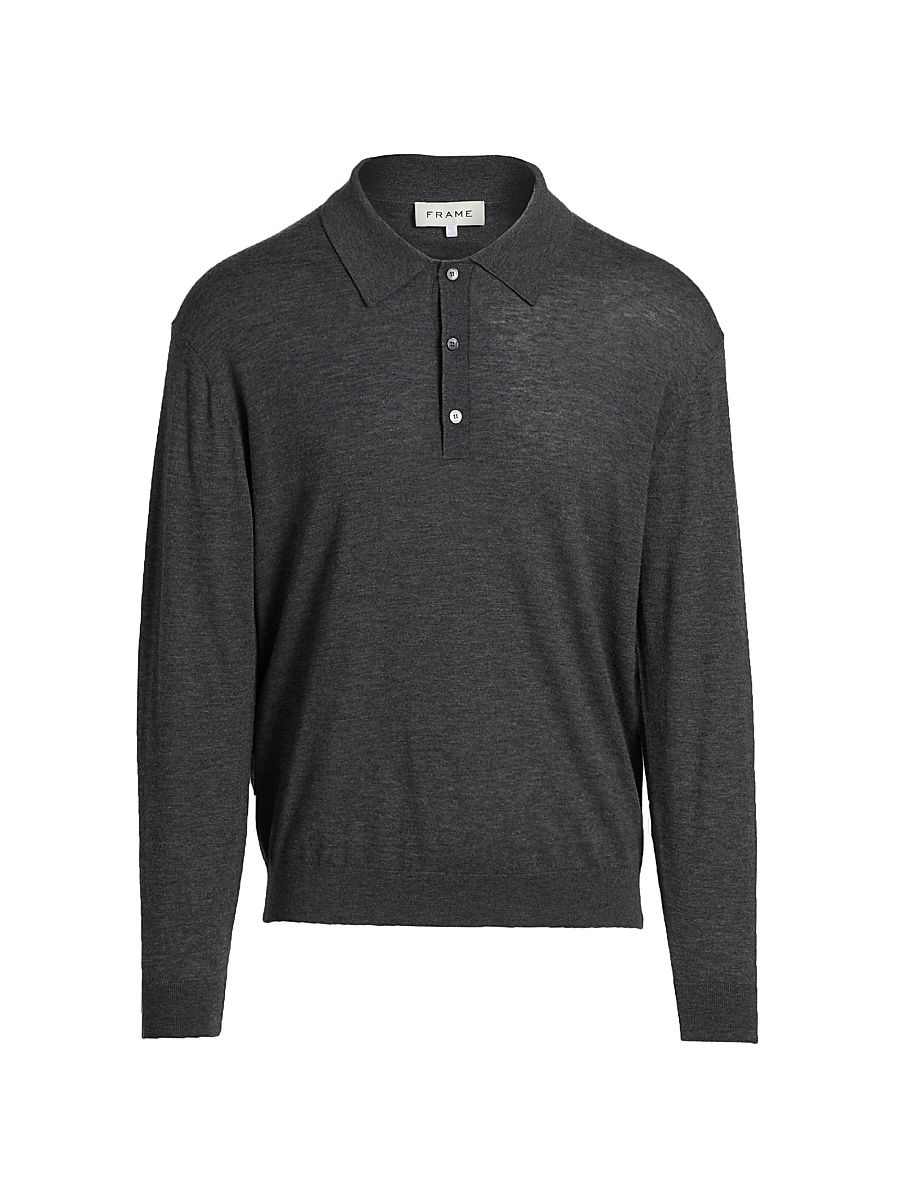 Men's Superfine Wool-Cashmere Polo Sweater - Grey Melange - Size XXL