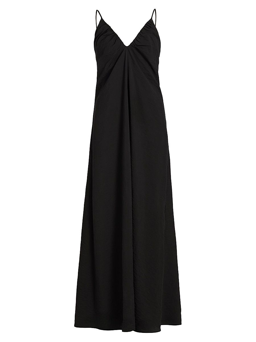 Women's Hammered Silk V-Neck Maxi Dress - Black - Size 12