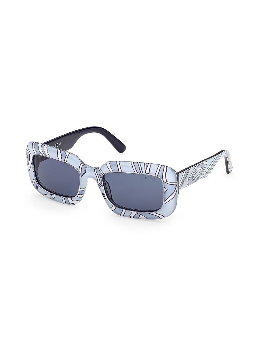 Women's 52MM Printed Rectangular Sunglasses - Blue