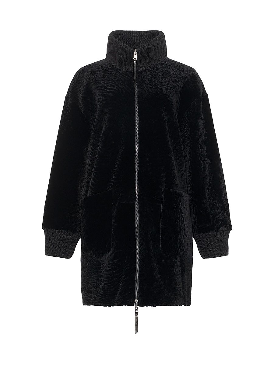 Women's Reversible Textured Shearling Lamb Jacket - Black - Size Small