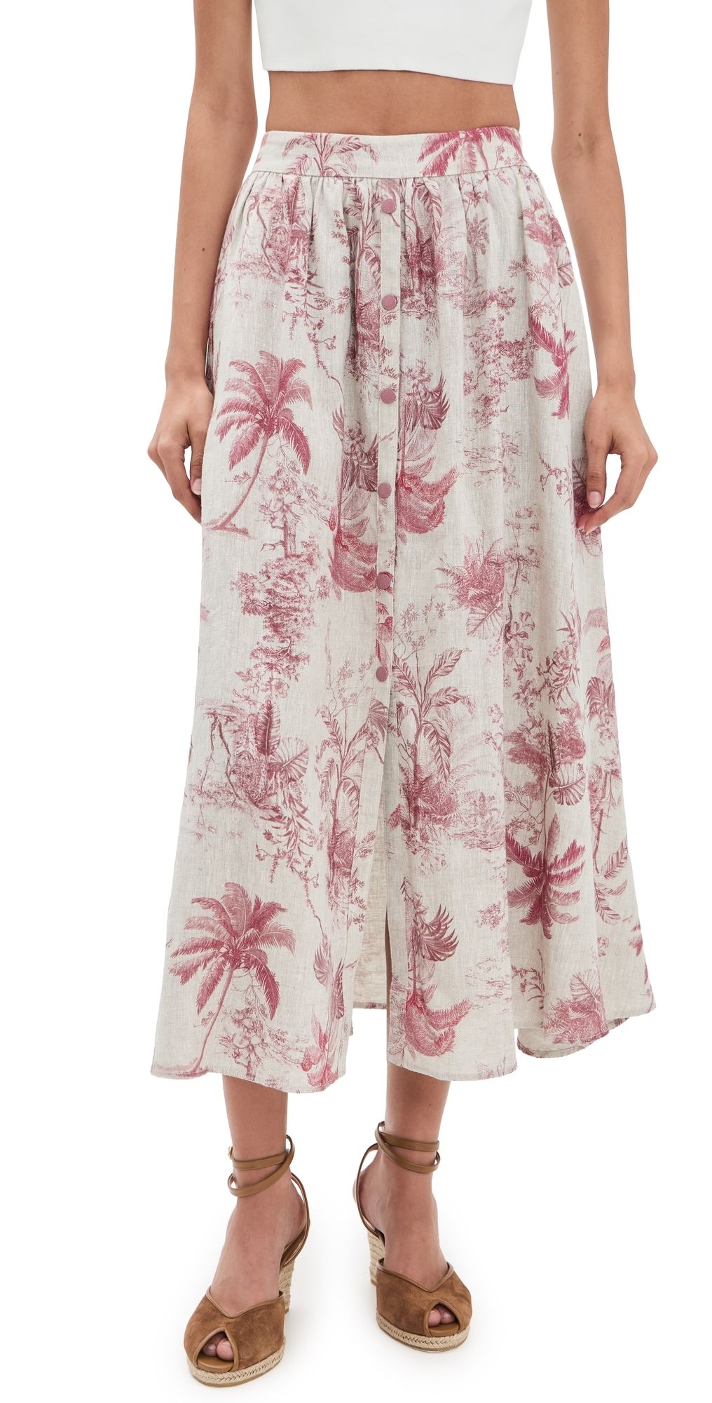 L'AGENCE Seina Front Placket Midi Skirt Tan Multi Textured Jungle Toil 16
