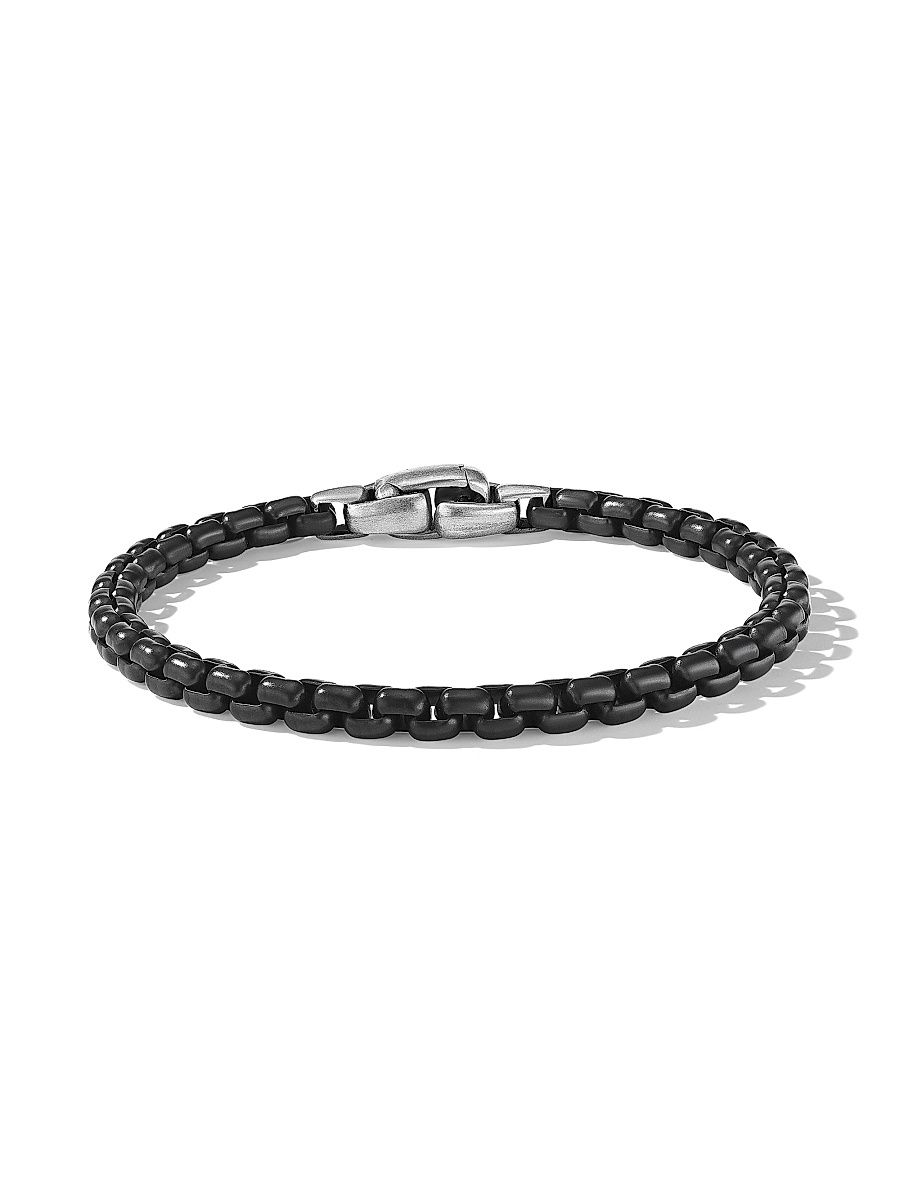 Men's Sterling Silver and Stainless Steel Box Chain Bracelet - Grey - Size Small