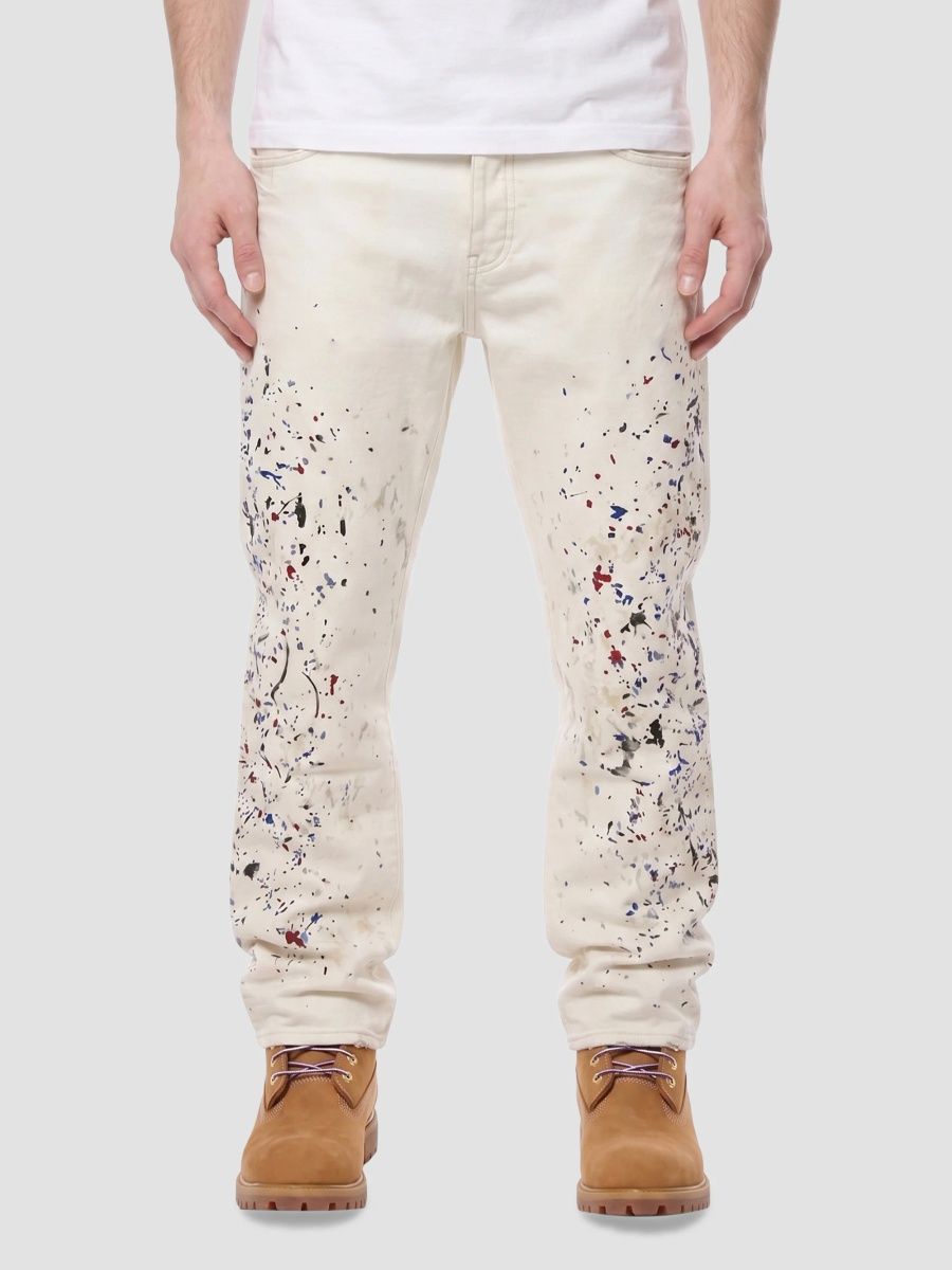 Purple Brand Men's Paint Splatter-Effect Straight-Leg Jeans - Ecru - Size 40