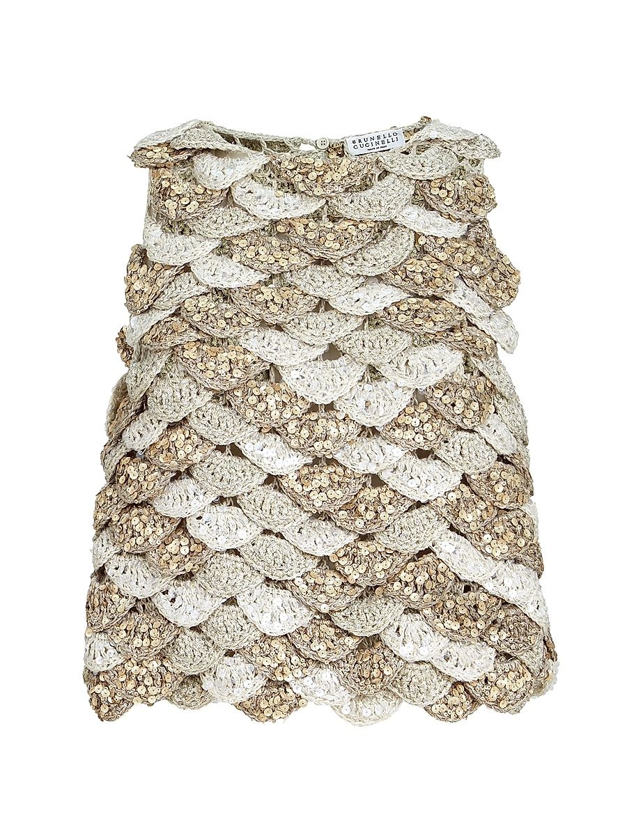 Women's Handmade Dazzling Shell Opera Knit Top in Jute and Cotton - Light Grey - Size XL