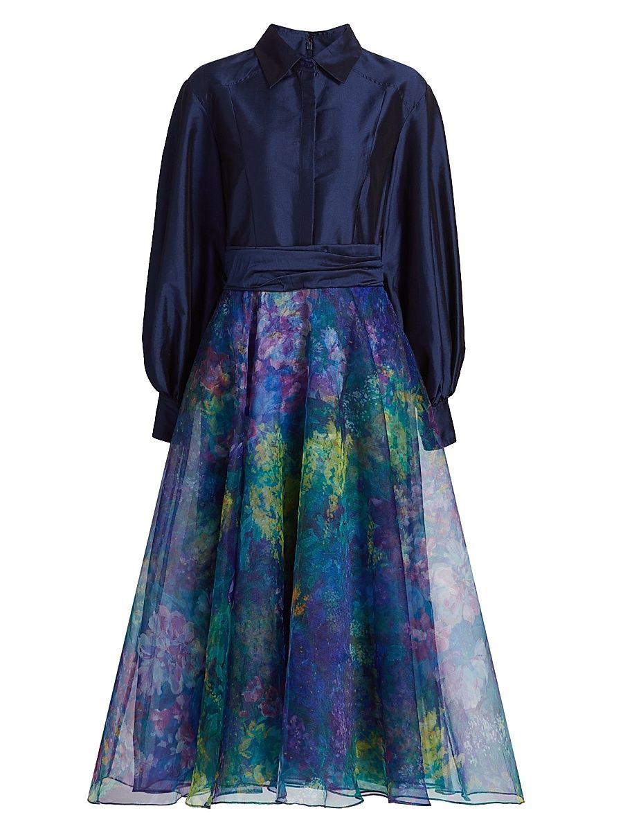 Women's Mary Taffeta & Organza Shirtdress - Navy - Size 16