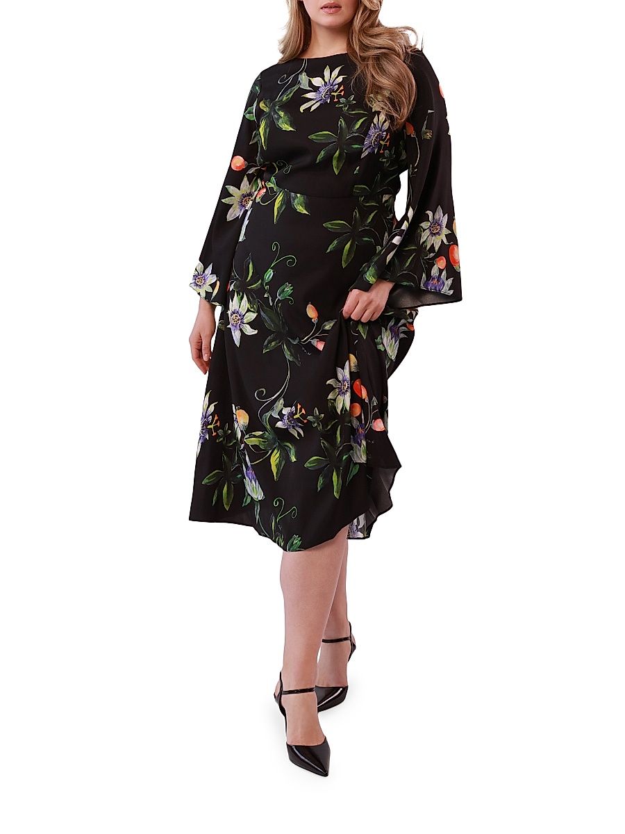 Women's Lucrezia Floral Silk Midi-Dress - Dark Floral - Size 16