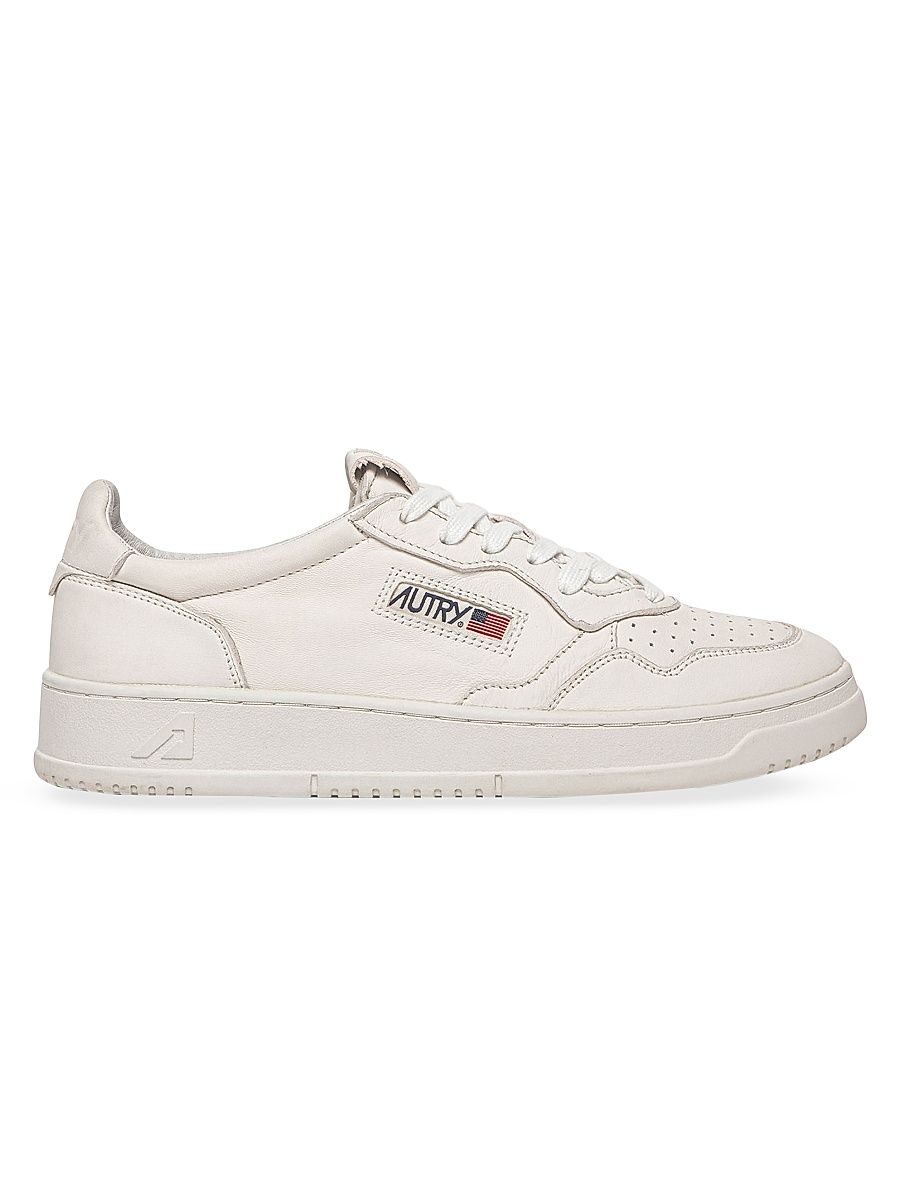 Men's Medalist Low-Top Leather Sneakers - White - Size 14