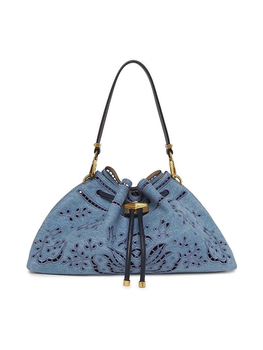 Women's Bon Bon Eyelet Embroidered Denim Shoulder Bag - Blue Haze Gold
