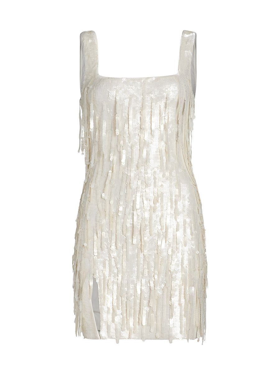 Women's Le Sable Sequined Fringe-Trimmed Minidress - Pearl - Size Large