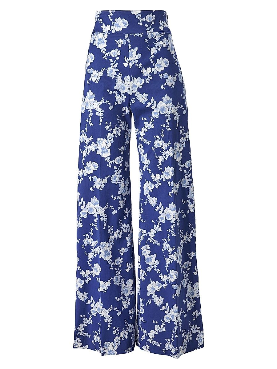 Women's Cabana Floral Cotton-Blend Wide-Leg Pants - Nautilus Multi - Size 6