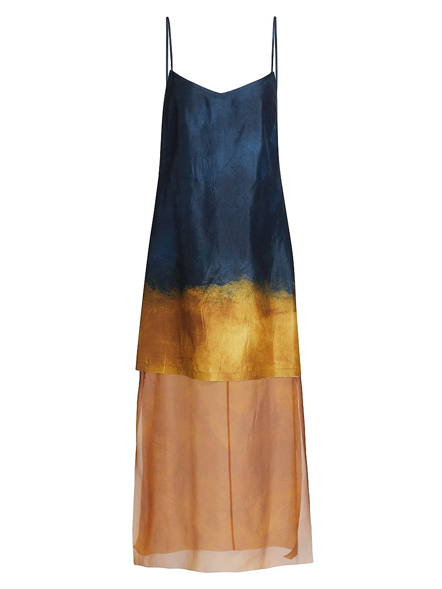 Women's Painted Stripe Slip Dress - Navy Marigold - Size 12