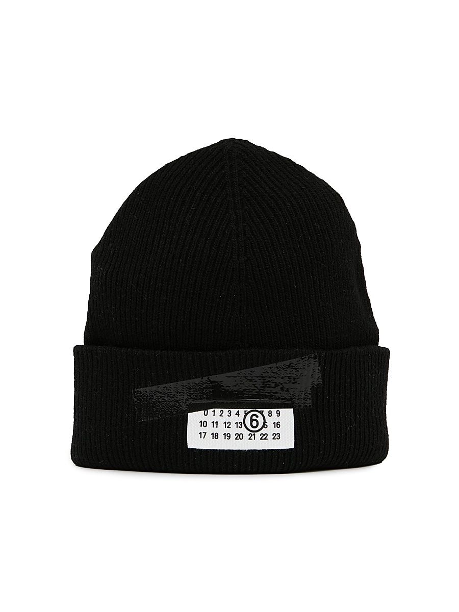 Men's Logo Patch Wool-Nylon Beanie - Black - Size Small