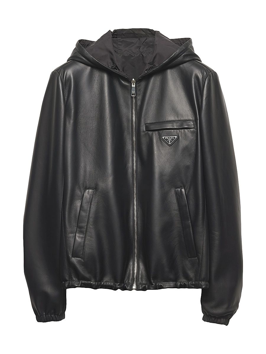 Men's Reversible Nappa Leather and Re-Nylon Jacket - Black - Size 46