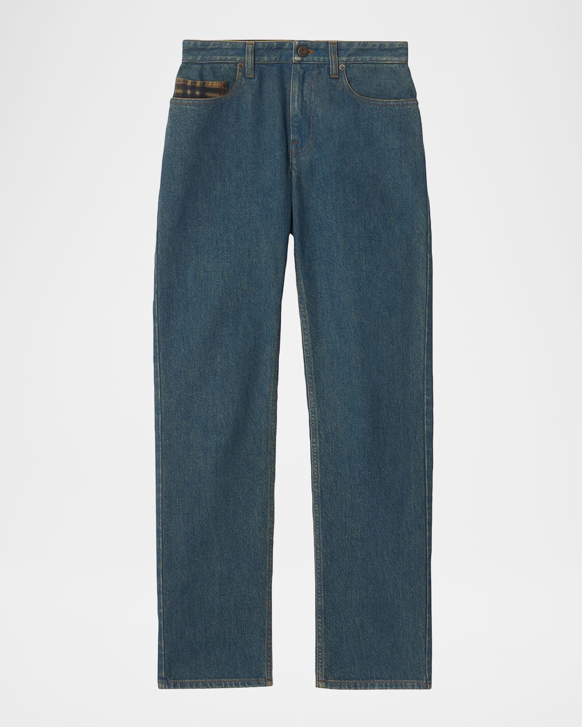 Dalia Check Pocket Straight-Leg Denim Pants