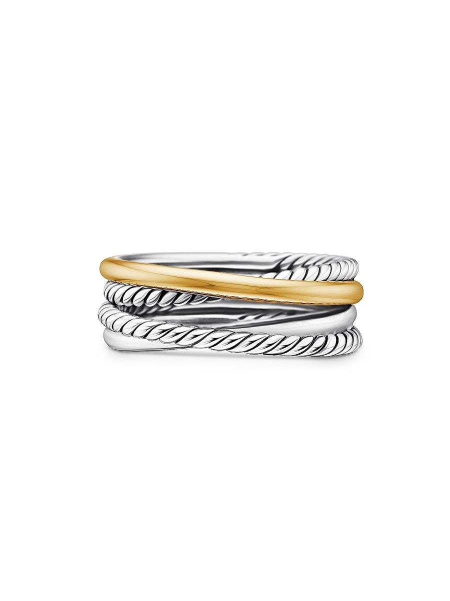 Women's Crossover Band Ring with 18K Yellow Gold - Silver - Size 7