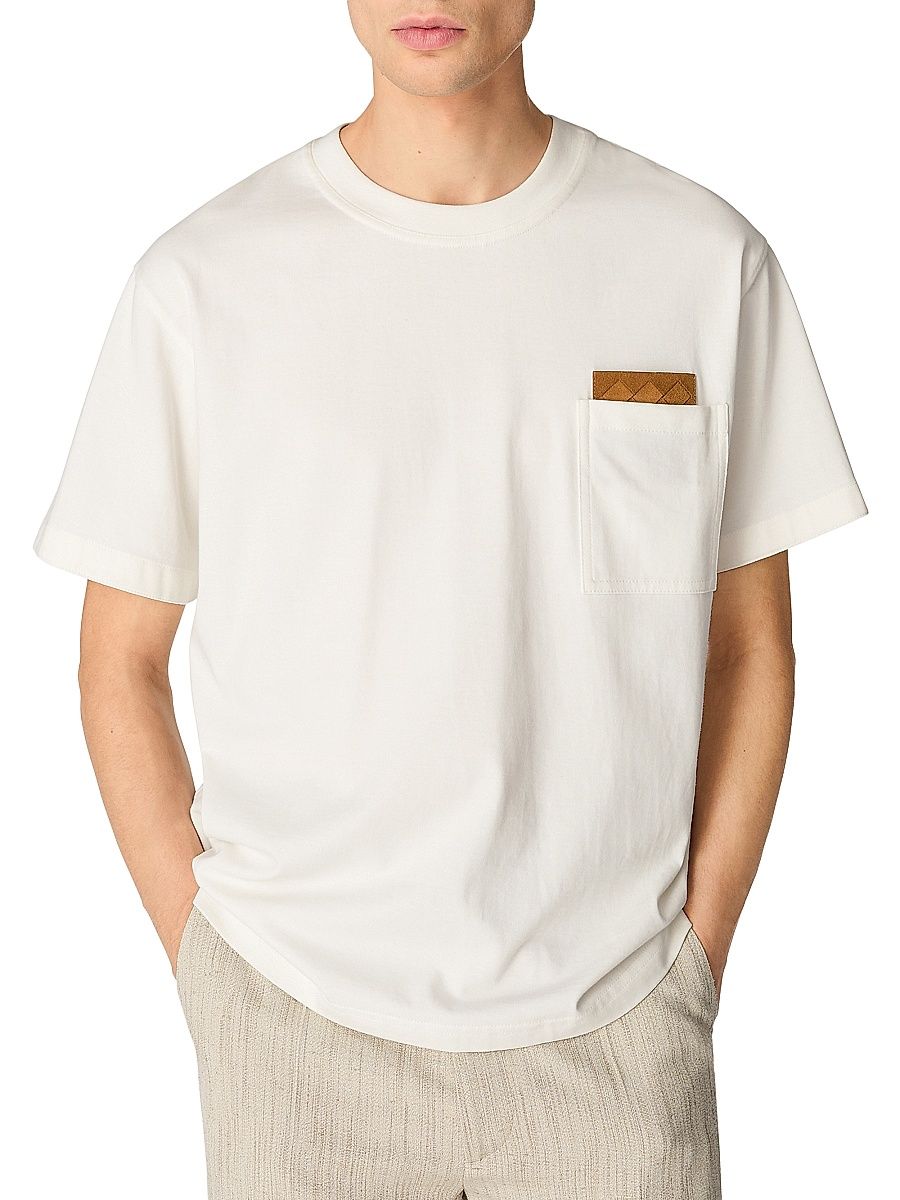 Men's Intrecciato Leather-Detailed Cotton Jersey T-Shirt - White - Size XXL