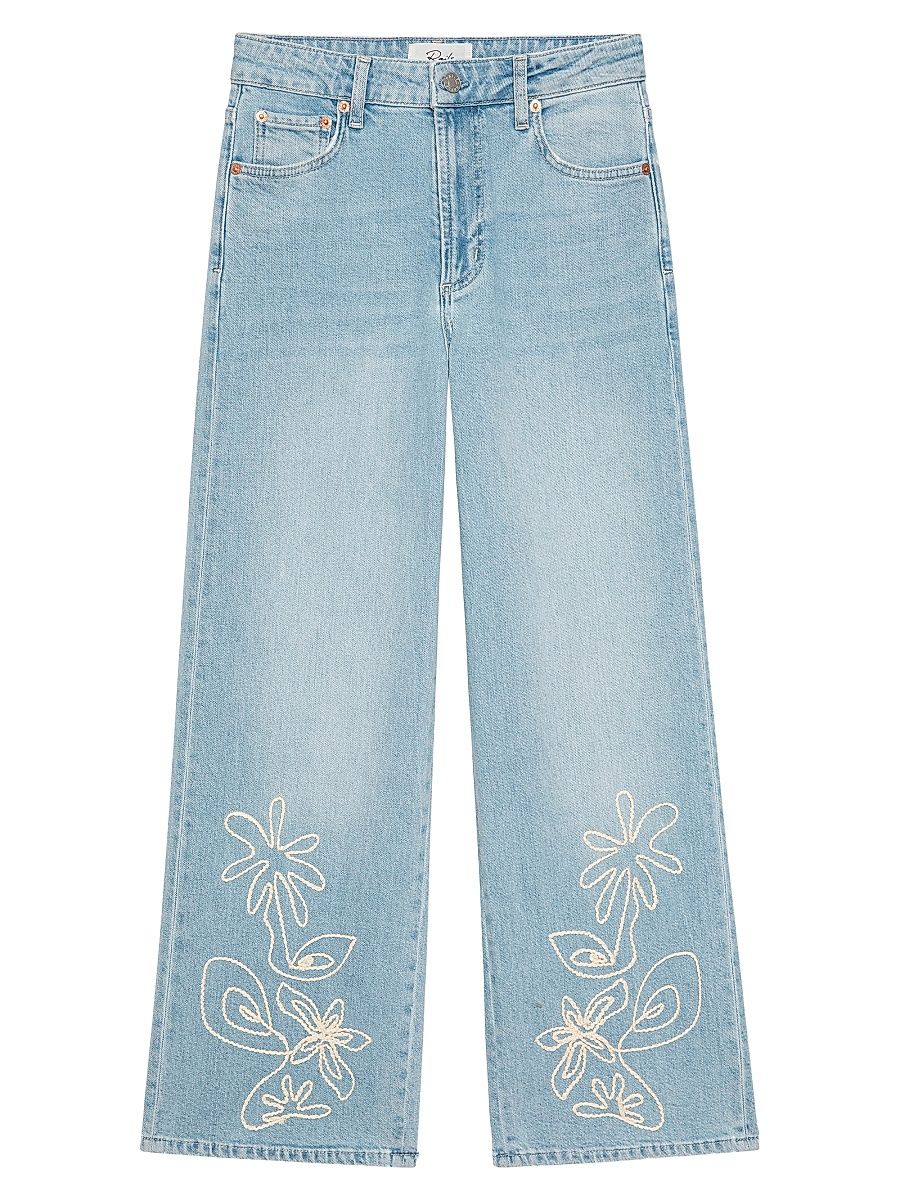 Women's Getty Embroidered Straight-Leg Crop Jeans - Lelani Embroidered - Size 32