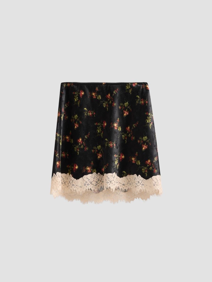 DÔEN Women's Giulietta Picot-Trim Floral Mini Skirt - Noir Hillside Thistles - Size XXS
