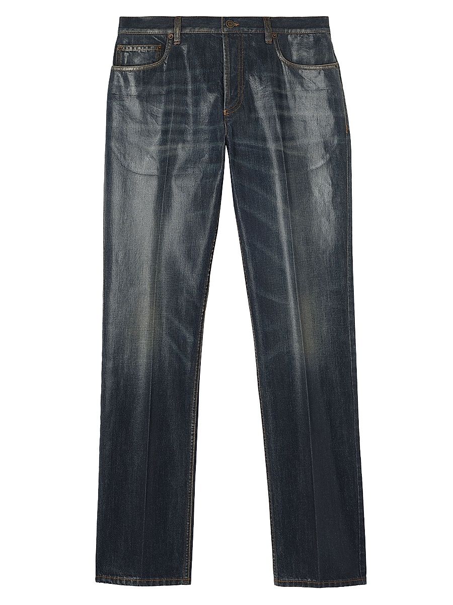Men's EKD Suede Patch Waxed Slim Jeans - Mid Blue - Size 32