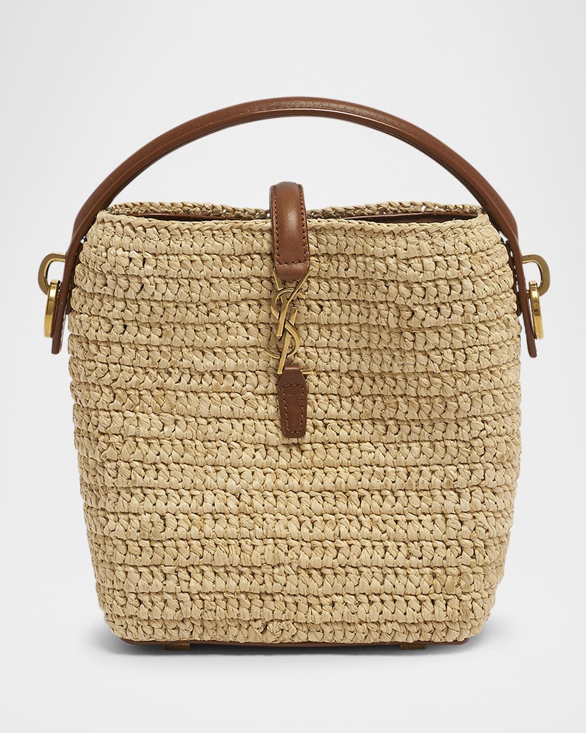 Le 37 Mini YSL Bucket Bag in Raffia and Leather