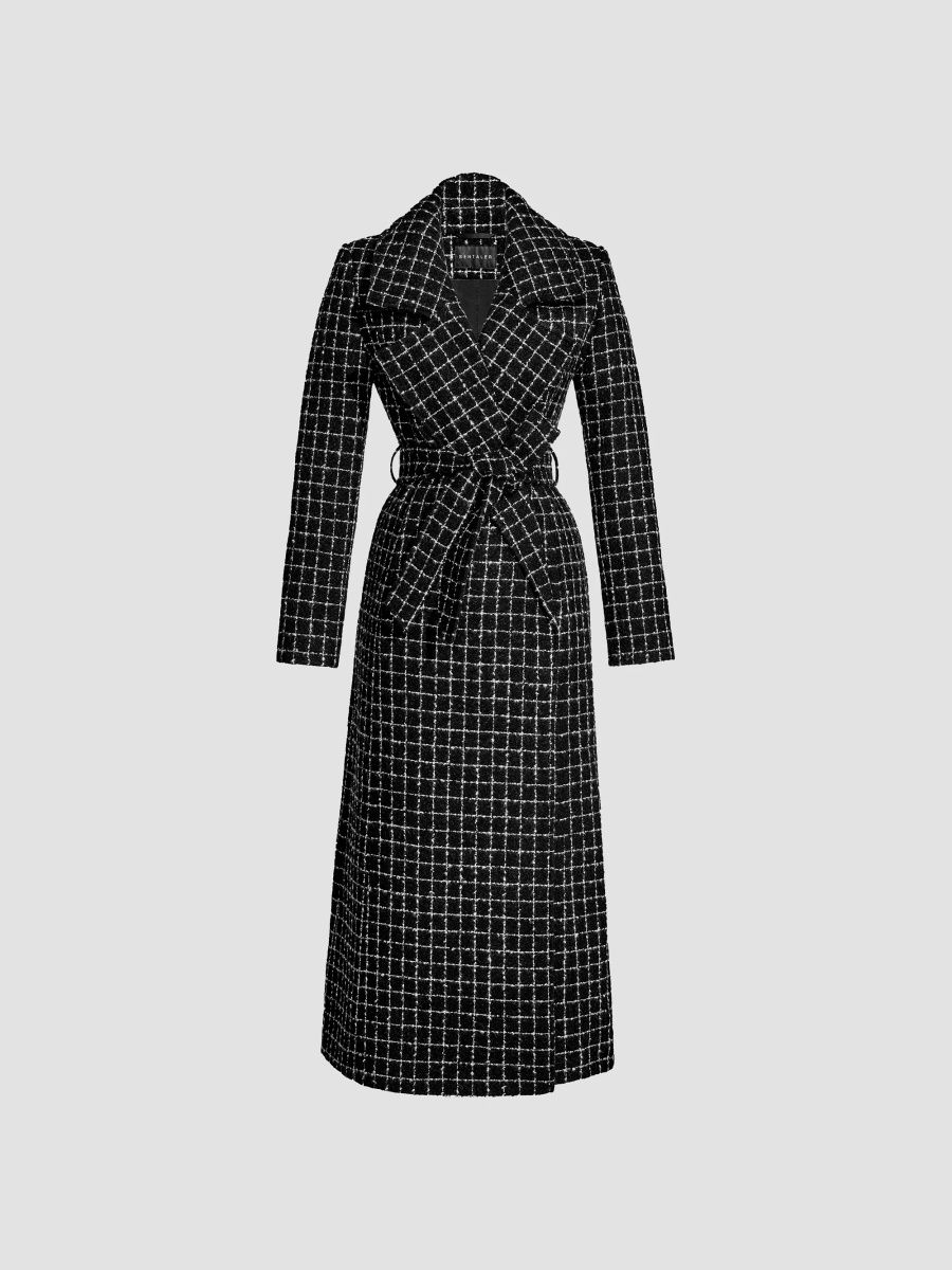 Sentaler Women's Check Suri Alpaca-Blend Tweed Tie-Waist Coat - Black Check - Size Large