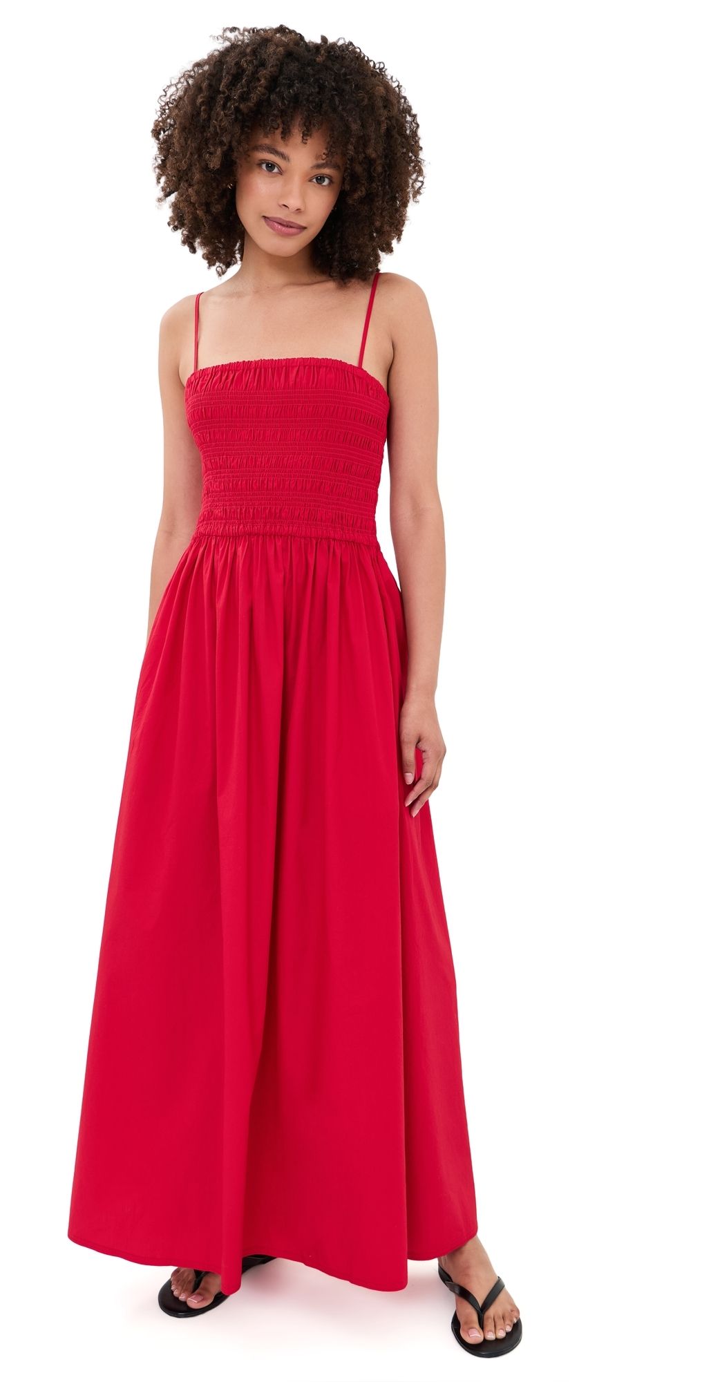 Faherty Coastal Poplin Lucia Dress Tango Red L