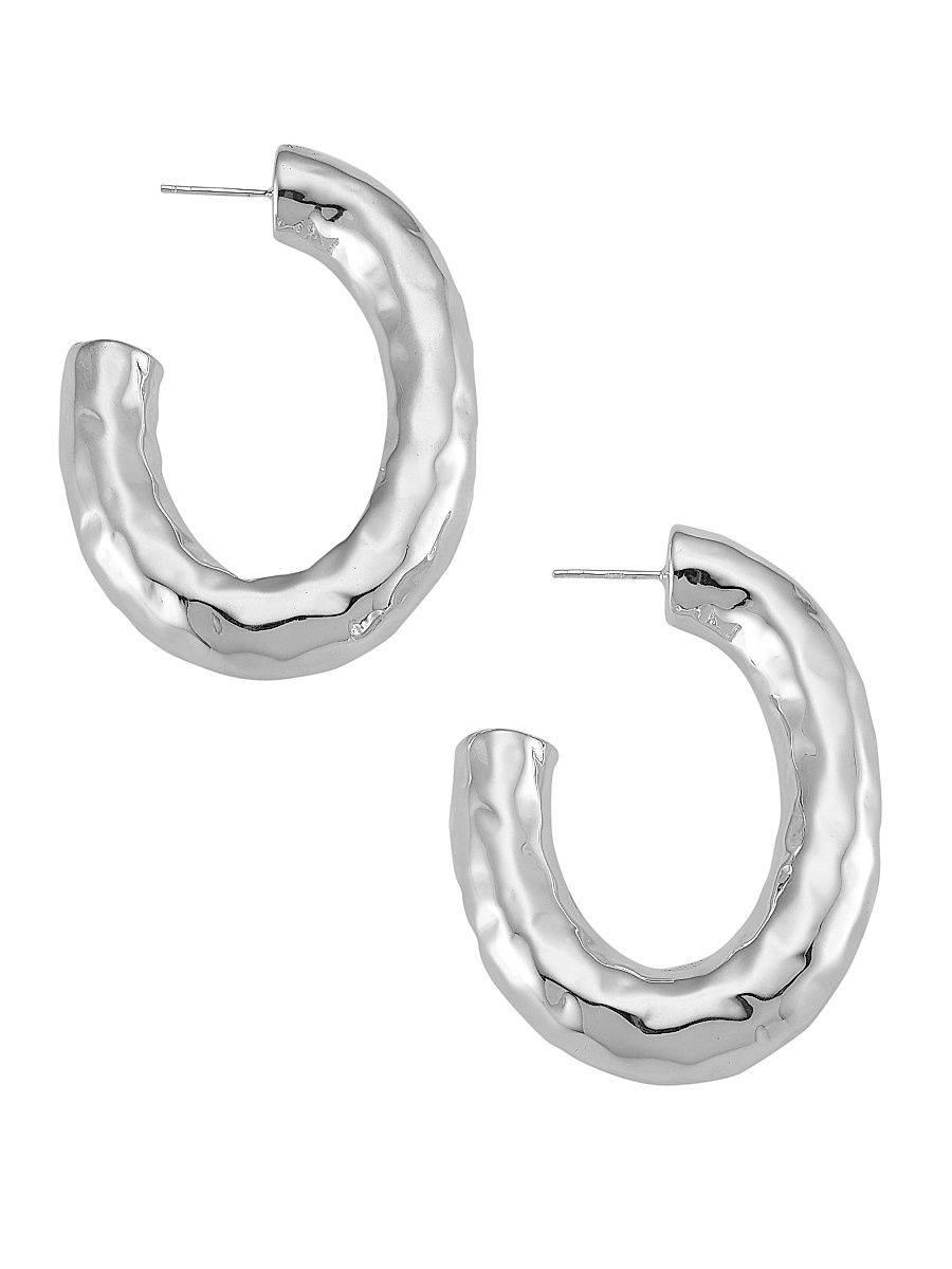 Women's 925 Classico Thick Hammered Oval Hoop Earring - Silver