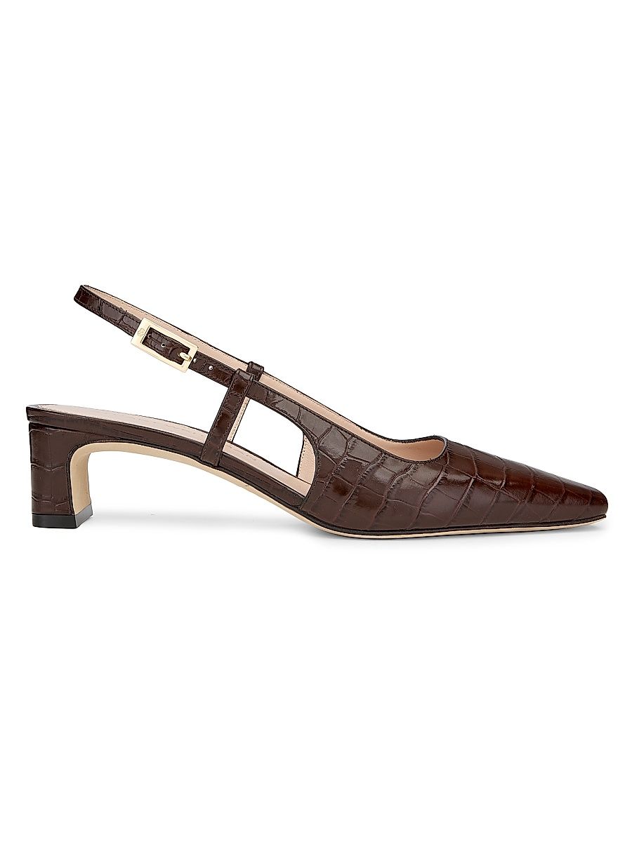 Women's Baby Babette 40MM Croc-Embossed Leather Slingback Pumps - Walnut - Size 9.5