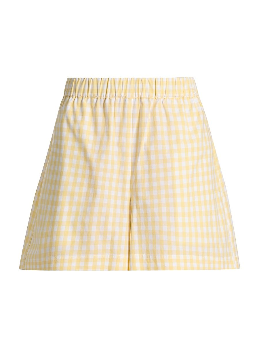 Women's Fallon Gingham Cotton Wide-Leg Shorts - Lemon Meringue Multi - Size XL