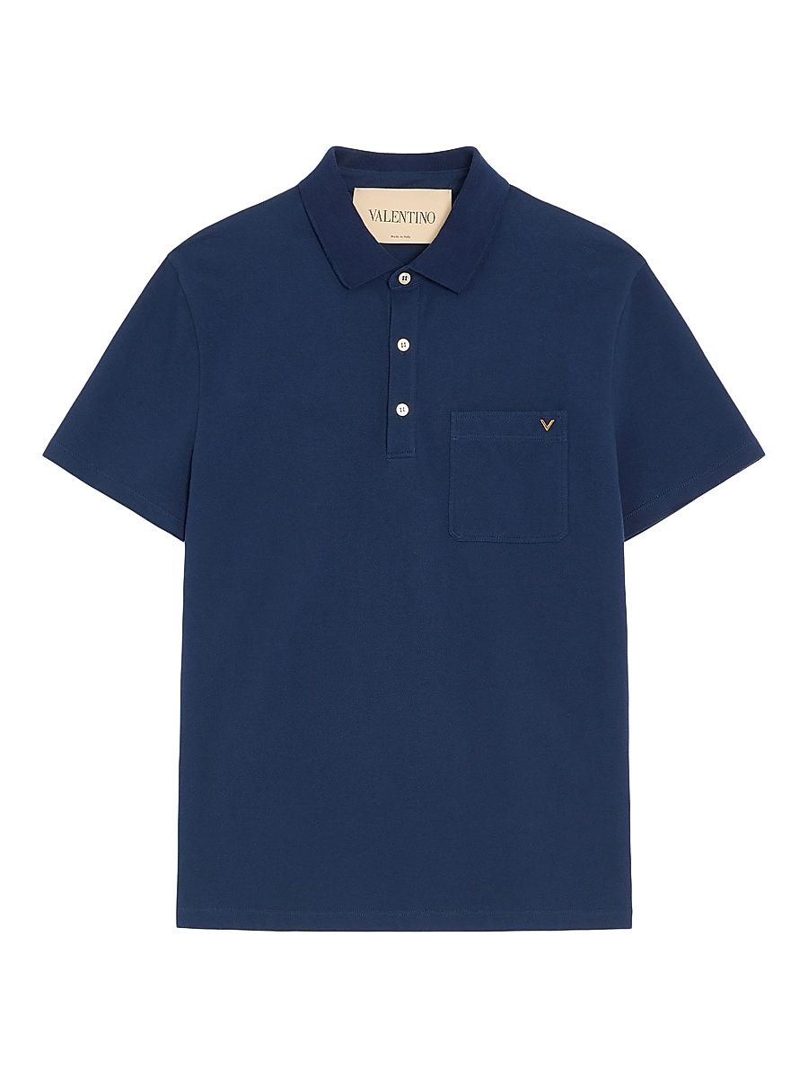 Men's Cotton Piqué Polo Shirt with VGold - Blue - Size XXL