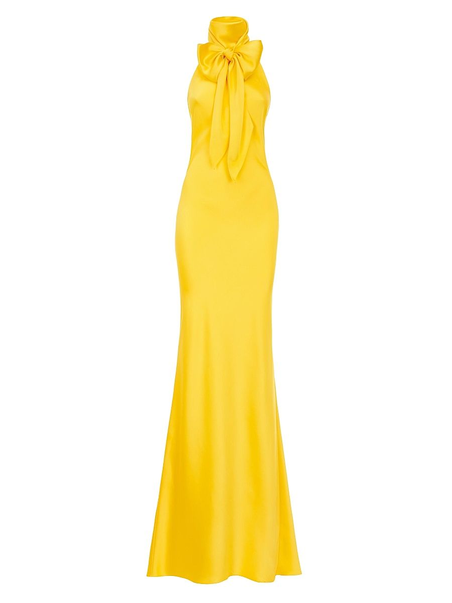 Women's Chilton Stretch-Satin Column Gown - Racing Yellow - Size 8
