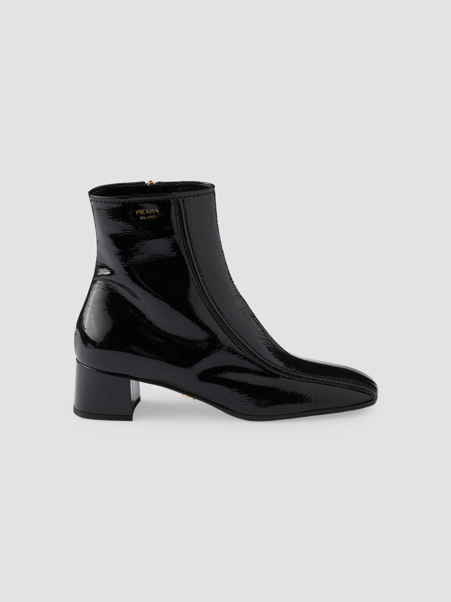 Prada Women's Patent Naplak Leather Booties - Black - Size 11