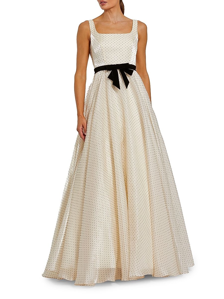 Women's Polka Dot Organza Fit & Flare Ball Gown - Ivory - Size 14