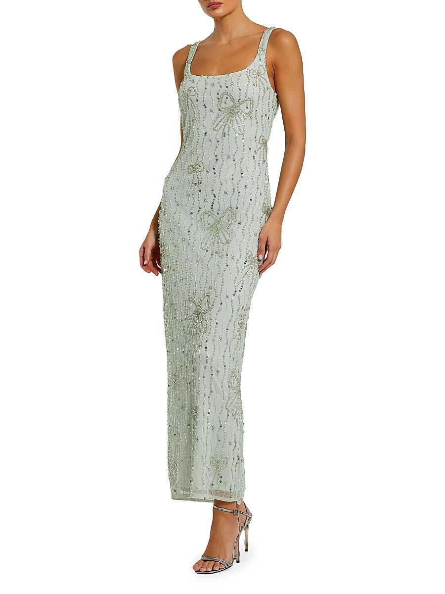 Women's Cocktail Beaded Mesh Scoopneck Gown - Blush - Size 14