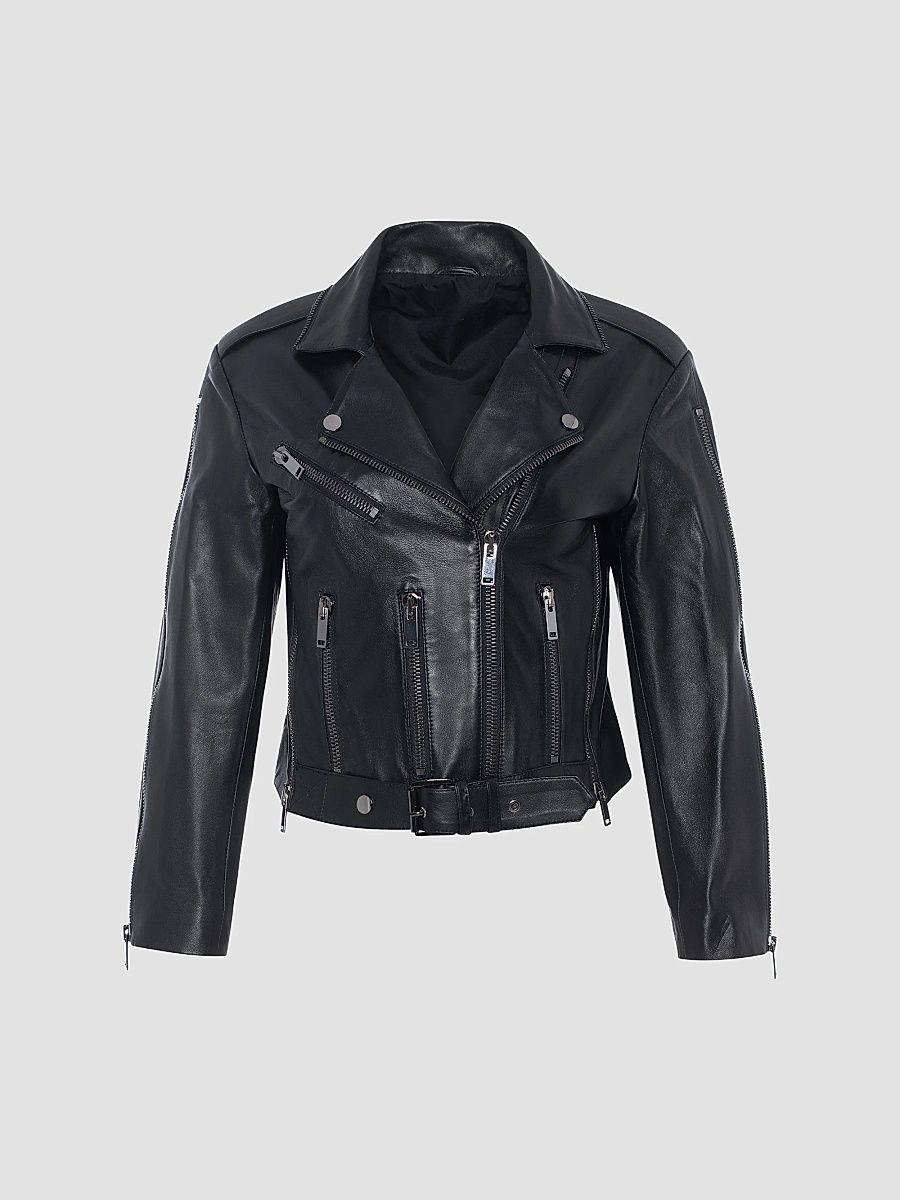 Gorski Women's Select Leather Moto Jacket - Black - Size Medium