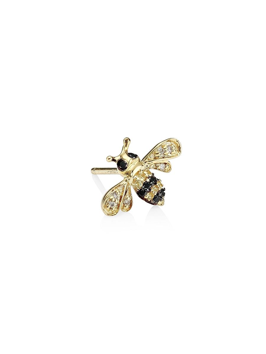 Women's Two-Tone Diamond, Yellow Sapphire & 14K Yellow Gold Bee Single Stud Earring