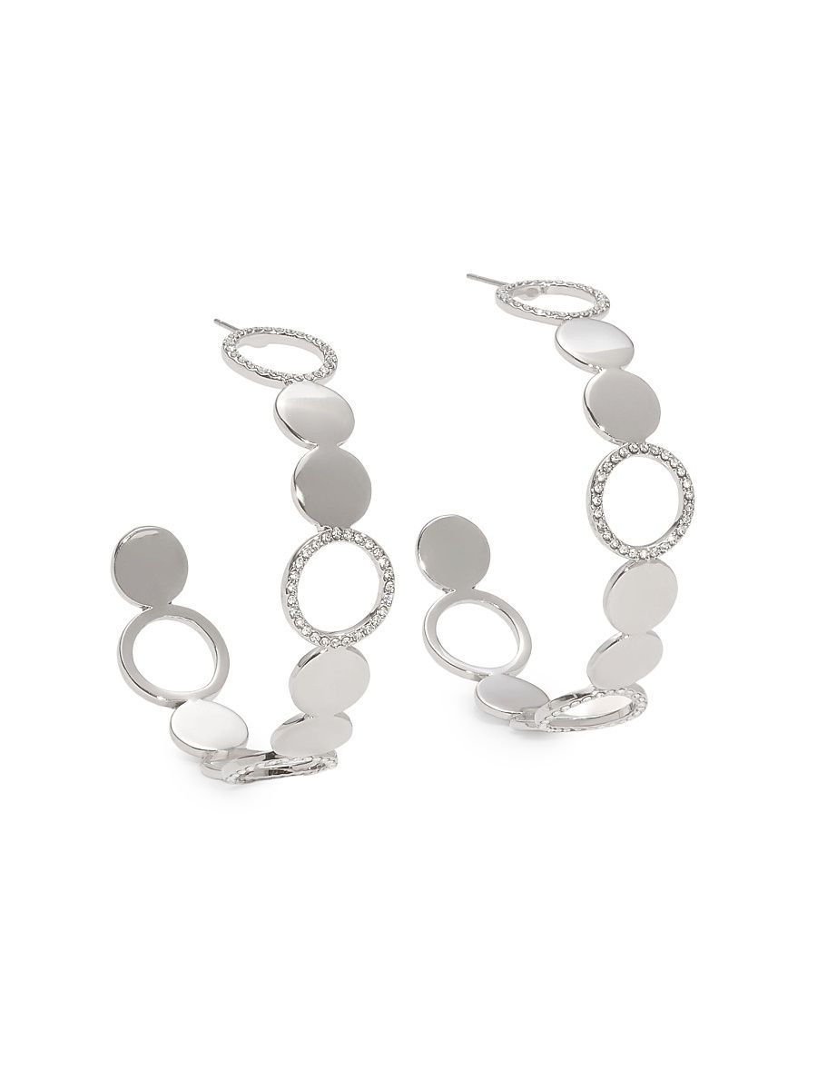 Women's Sparkle Dot Tash Silvertone & Cubic Zirconia Hoops - Silver