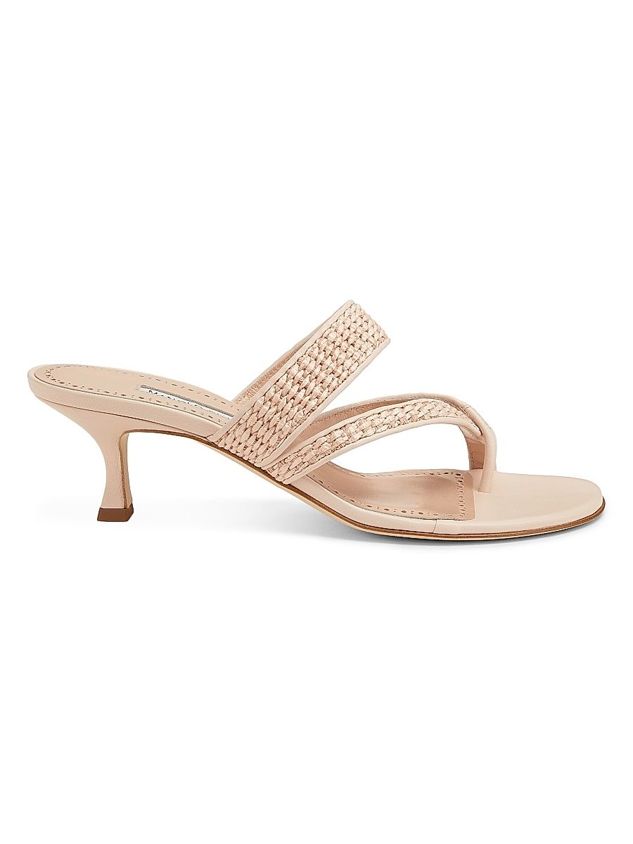 Women's Susa Woven Leather Heeled Sandals - Light Beige - Size 10